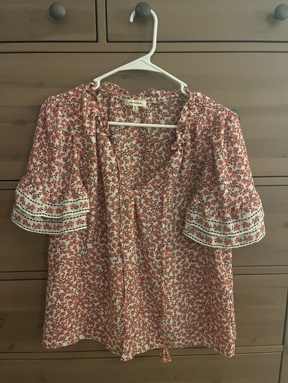 T.J.Maxx Rust Floral Short-Sleeve Tie-Front Peasant Top